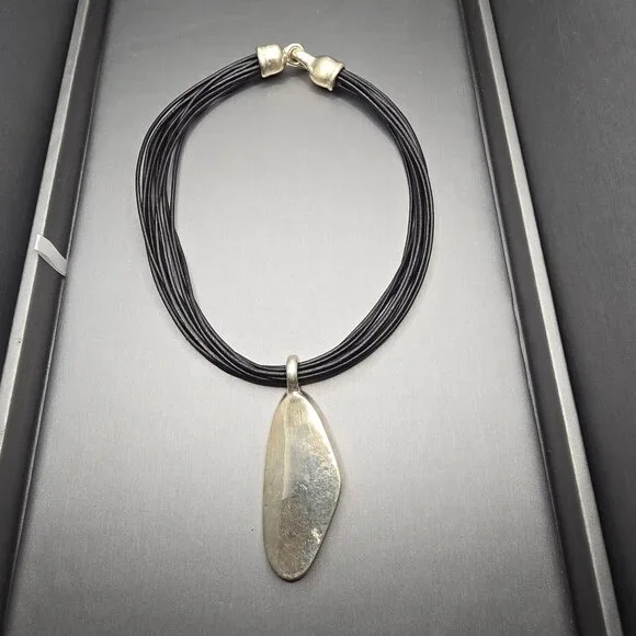 Simon Sebbag Sterling Silver Electroform Pendant Black Leather Choker Necklace - Picture 11 of 11